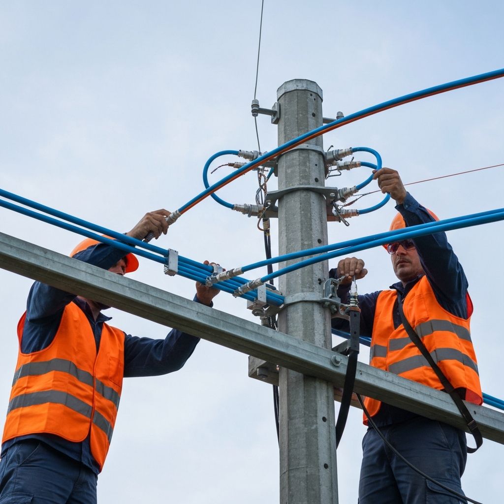 Professional overhead fibre line work